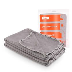 SPTA Microfiber Car Wash Drying Towel, 2 PCs Waffle-Weave Highly Absorbent, Scratch Free, Big Cleaning Cloth Towel for Auto Detailing, 380GSM, 25.2 x 34.3 inch, Grey-MT033