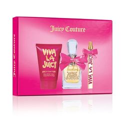 Juicy Couture, Coffret Viva La Juicy, Eau de Parfum Femme Vaporisateur, Senteur Florale, Fruitée & Gourmande, Crème Corps Soufflé, EDP 100ml, Parfum de poche 10ml