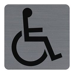 Exacompta - Réf. 67191E - 1 plaque de porte adhésive logo Handicapés - Plaque murale imprimée de signalisation -Sur tous supports - Aspect aluminium brossé - Dimensions : 7,5 x 7,5 cm