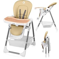 LIONELO Linn Plus Cadeira alta para bebés, dobrável, cadeiras altas ajustáveis, altura ajustável de 6 a 36 meses, cintos de segurança de 5 pontos, até 15 kg (bege)