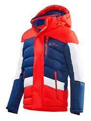 Black Crevice Chaqueta de esquí para niños (Unisex), Color Rojo, Azul y Blanco, 128