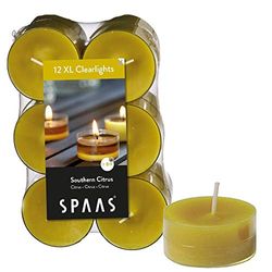 Spaas 12 Maxi Scented Tealights in Transparent Clear Cup, ± 8 Hours, Southern Citrus