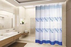 MSV Rideau de Douche Polyester Porto 180x200cm QUALITÉ Premium Bleu & Blanc - Anneaux Inclus