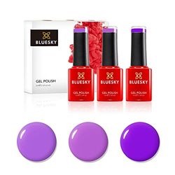 Bluesky Juego de esmaltes de uñas de gel de Navidad, Purple Pleasure, Purple Ahoy A100, Lilac Shrub A076, Lilac Dust A058, 3 x 5 ml, (requiere curado bajo lámpara UV o LED)