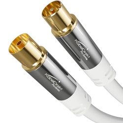 KabelDirekt – Cable antenne TV 4K & câble coaxial TV – 10 m – Câble TV avec fiches métalliques à preuve de rupture, TV numérique et analogue, blanc (connecteurs mâle à femelle DVB-C, DVB-T, DVB-S)