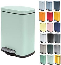Spirella - Pattumiera da Bagno a Pedale Akira in Acciaio Inox - Chiusura rallentata, Rivestimento Anti-Impronte - 21,4 x 17,6 x 30 cm - 5 L - Verde Ghiaccio Opaco