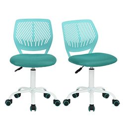 FurnitureR 2 stuks kleurrijke stoel. Moderne en verstelbare computerstoel, draaibaar, zonder armleuning. Bureaustoel voor kinderen, turquoise, metaal, 38,5 cm x 40 cm x 75-87 cm