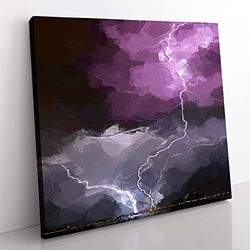 Lightening Over Colorado Springs in Abstract Modern Canvas Wall Art Print Ready to Hang, Framed Picture for Living Room Bedroom Home Office Décor, 35x35 cm (14x14 Inch)
