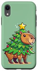 Carcasa para iPhone XR Capybara Árbol de Navidad, Capibara de Navidad divertida