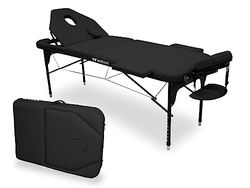 WELLCORE Aluminium Opklapbare Bank, met Opklapbare Rugleuning, 185 x 65 cm, Kunstleer, In Hoogte Verstelbaar, Knik-hoofdsteun, Gezichtsgat, Kleur Zwart, Draagtas, Tot 225 kg
