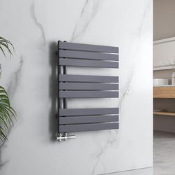 EMKE Badradiator plat 762 x 600 mm antraciet, handdoekverwarmer, kleine handdoekdroger, paneel handdoekhouder zijaansluiting voor water 479 W