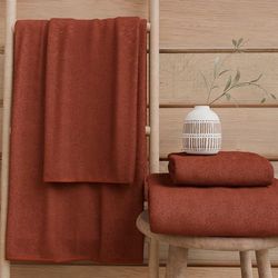 PETTI Artigiani Italiani - 100% Cotton Terry Bath Towels, 1+1 Towel Set, 2 Pieces 1 Face Towel and 1 Hand Towel, Terra Cotta Towels