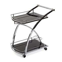 Versa Driana Carrinho de cozinha, sala de estar ou sala de jantar, moderna empregada, com rodas, medidas (L x L x An) 73 x 46 x 66 cm, cristal e metal, cor preta