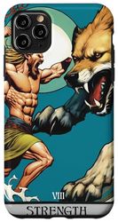 Carcasa para iPhone 11 Pro Max Arte de cartas del tarot de la mitología nórdica Dios Tyr y Garmr Strength
