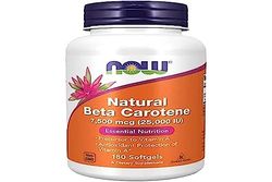 Now Foods, Natural Beta Caroteno (betacaroteno natural), 7500 mcg (25.000UI), 180 geles blandos, provitamina A