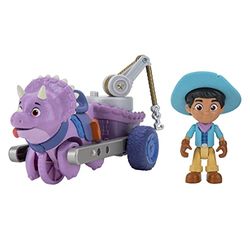 Dino Ranch Miguel & Tango, voertuig met dinosaurus en hoog figuur ca. 7,5 cm, als afbeelding in de tv, voor kinderen vanaf 3 jaar, DNA03300, waardevolle games