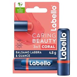 Labello Caring Beauty Lip & Cheek Coral 4.8 g, Burrocacao labbra e guance con una nota di colore corallo, Balsamo labbra colorato e blush stick 2 in 1, Lip balm idratante con protezione SPF 30