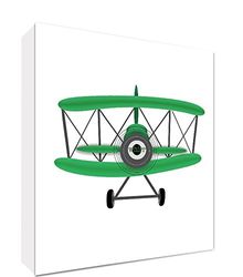 Feel Good Art Toile sur Cadre avec Front Solide dans Style d'Illustration Moderne Avion de Sport d'Époque Vert/Blanc 10,5 x 14,8 x 2 cm Petit