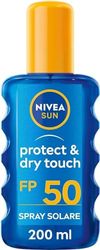 NIVEA SUN Crema Solare Spray Protect & Dry Touch FP 50 200 ml, Crema solare 50 trasparente e resistente all'acqua, Protezione solare 50 in pratico flacone in spray