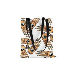 Bonamaison Printed Tote Bag, Reusable Grocery Bag, Shopping Bag, Machine Washable, Foldable, Canvas Cloth Bag with Black Handles, Size: 48x55 cm