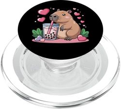 Kawaii Capybara Boba Tea con forma de corazón rosa, bonito animal PopSockets PopGrip para MagSafe