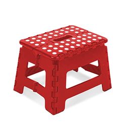 KEPLIN 9 Inch Heavy Duty Folding Step Stool | Non-Slip Foldable Footstool for Toddlers, Children & Adults | Portable, Lightweight Plastic Footstep w/Carrying Handle for Indoor or Outdoor (Red)