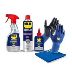 WD-40 - Specialist - Kit Manutenzione Bike On Road - 1 Detergente Spray 500ml + 1 Sgrassante Spray 500ml + Lubrificante Catena Condizioni Asciutte 100ml + Guanti Di Precisione + Panno In Microfibra
