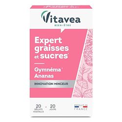 VITAVEA BIEN-ETRE - Expert Graisses et Sucres - Complément Alimentaire Capteur Graisses et Sucres - Minceur, Perte de Poids - Gymnéma et Ananas - 20 gélules - Cure de 20 jours - Fabriqué en France