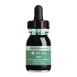 Lefranc Bourgeois 301280 Nan King Calligraphy and Drawing Ink, Pigmented Ink, High Colour Brilliance, Luminosity for Finest Drawings, Calligraphy and Sketches, 30 ml Bottle, Green
