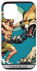 Carcasa para iPhone 12/12 Pro Arte de cartas del tarot de la mitología nórdica Dios Tyr y Garmr Strength