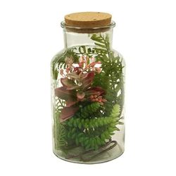 Mimbre Natural Bloempot, glazen fles met led en kurkdeksel (17,5 × 17,5 × 33)