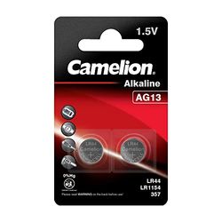 Camelion 12050213 - Alkaline knoopcelbatterij zonder kwik AG13/LR44/357 met 1,5 volt, set van 2, capaciteit 158 mAh