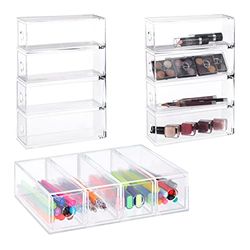 Relaxdays organizer bakjes, set van 3, acryl, lades, HBD: 6x25x17,5 cm, staand of liggend, make up, bureau, transparant