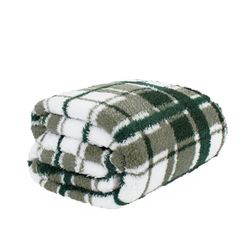 OHS Green Check Teddy Fleece Sofa Throw, Thick Warm Blanket for Winter Ultra Soft Bed Throw Cosy Comfy Fall Blanket Throw, Green Blanket 150x200cm