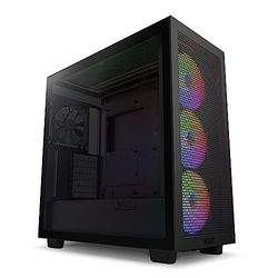 NZXT H7 Flow RGB Caja Mid-Tower ATX compacta para PC Gaming | Panel frontal perforado para un Alto Flujo de aire | Panel de Cristal Templado | 3 ventiladores RGB | Color Negro | CM-H71FB-R1