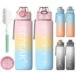 KEPEAK Borraccia 1 Litro, Borraccia Motivazionale con Filtro Senza BPA, Borraccia Palestra Bici Guarnizione Antigoccia, Durevole Bottiglie Plastica Riutilizzabile per Ufficio, Scuola, Trekking