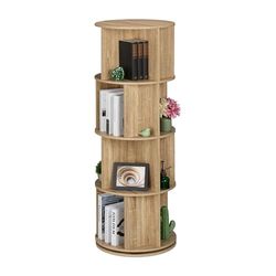 Relaxdays Estantería Giratoria, 20 Compartimentos, 137x50cm, Efecto Madera, Estante para Libros y DVD, Librería, Natural, Tablero de Fibras