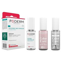 PODERM - LOT 3 PRODUITS | MYCOSE ONGLES TRAITEMENT PURIFIANT + Vernis PARME Tea Tree + Top Coat Brillant Longue Tenue | Soigne, Colore et Camoufle les Ongles Jaunes et Abîmés | Swiss Made