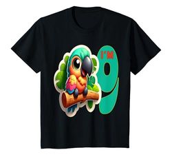 Niños I'm 9 old parrot Old 9th Birthday 9, divertido color loro, arr Camiseta