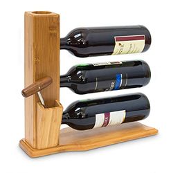 Relaxdays Soporte Vino, para 3 Botellas, 32 x 34 x 12 cm, 1.1Kg, Bambú, Madera, Marrón