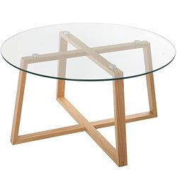 DRW Ronde salontafel van hout en glas in naturel en transparant, Ø 78 x 41 cm