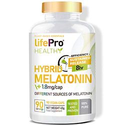 Life Pro Hybrid Melatonin 1.8mg | Conciliar el Sueño o Insomnio y Descansar Mejor con Melatonina Hibrida | Combate los trastornos del Sueño de la Fatiga o Estrés | 90 Vegancaps