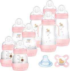 MAM Easy Start nappflaskset, anti-kolik, 8 flaskor i storlekarna 130 ml, 160 ml och 260 ml, 1 start Nano, 4 tätningsskivor, 1 extra mjuk pip och handtag, färg rosa, 730 g
