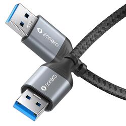 Sonero Cable de datos USB-A a USB-A, cable de conexión, cable USB tipo A, USB 3.0, 5 GB/s, gris espacial/negro, 2,00 m