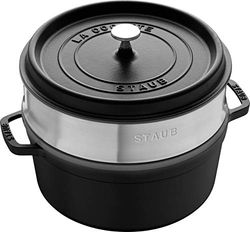 STAUB Caçarola/cocotte com vaporizador de ferro fundido, diâmetro de 26 cm, 5,2 l, esmalte interior preto, preto