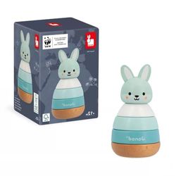 Janod Empilable Lapin en Bois FSC-4 Pièces à Empiler-Jouet d'Éveil et Premier Age-Développe la Motricité Fine-Partenariat WWF-Dès 12 Mois, J08653, Bleu