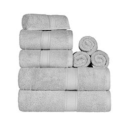 Superior Lot de 8 Serviettes en Coton égyptien - Comprend 2 Serviettes de Bain, 2 Mains, 4 débarbouillettes pour Le Visage - Serviettes de Luxe Ultra Douces - Essentiels en Peluche épaisse - Bain