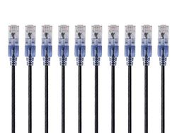 Monoprice Cabo de conexão Ethernet Cat6A, RJ45 sem enganchos, 550 MHz, 10G, UTP, cabo de cobre puro nus, 30 AWG, pacote de 10, 1 pé, cor preto, série SlimRun