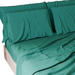 PETTI Artigiani Italiani - Set de Draps de Lit 100% Coton Set de 3 Pieces 1pz Drap Housse, 1pz Drap Plat, 2 Taies d’Oreiller, 100% Made in Italy, Turquoise
