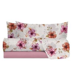 hermet Parure de lit Double en 100% Coton Fantaisie, Parure de lit 2 Places, Drap Housse + Drap Housse + 2 taies d'oreiller, Var. Kama Malva